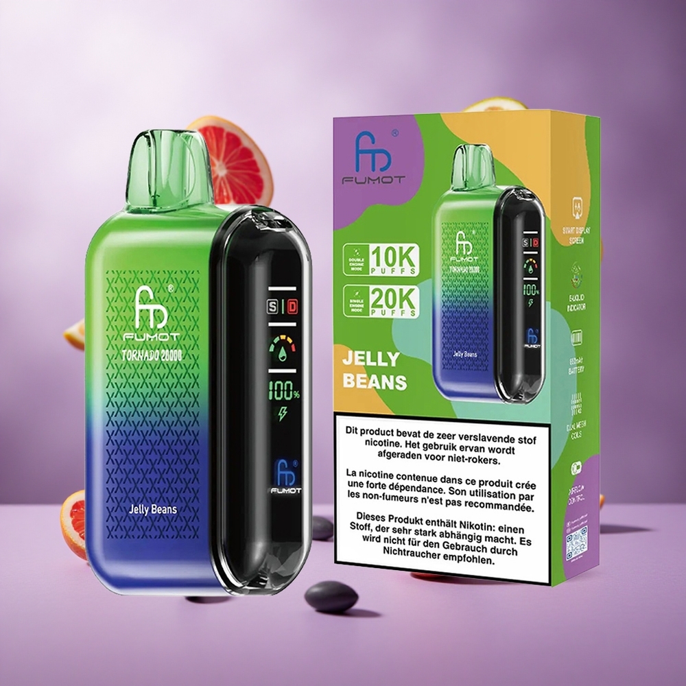 Fumot Tornado 20000 Puffs Jelly Beans Singapore Wholesale 20ml E-liquid Capacity 850mAh Rechargeable Battery