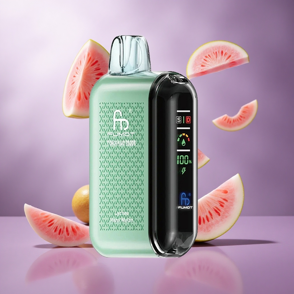 Fumot Tornado 20000 Puffs Lychee Hami Melon Singapore Wholesale Dual Mesh Coil 850mAh Rechargeable Battery
