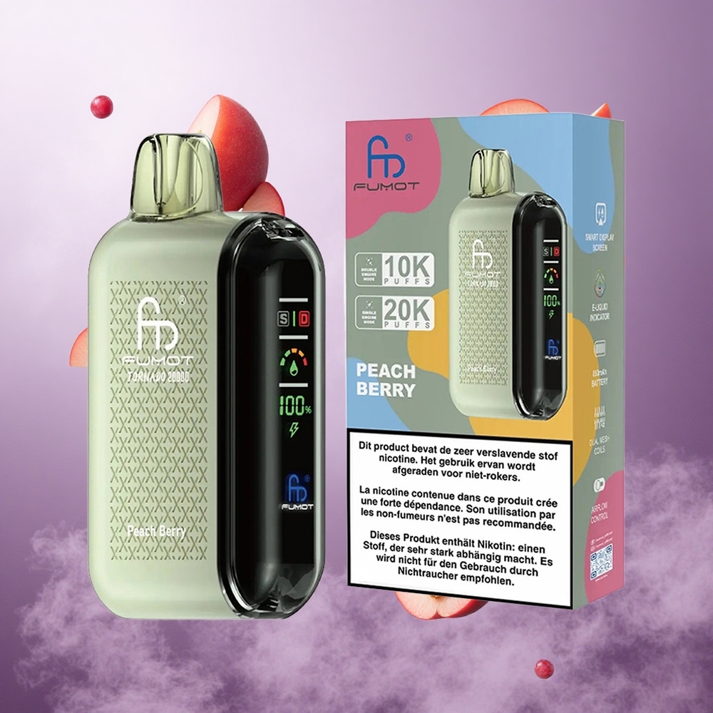 Fumot Tornado 20000 Puffs Peach Berry Singapore Wholesale Dual Mesh Coil 20ml E-liquid Capacity