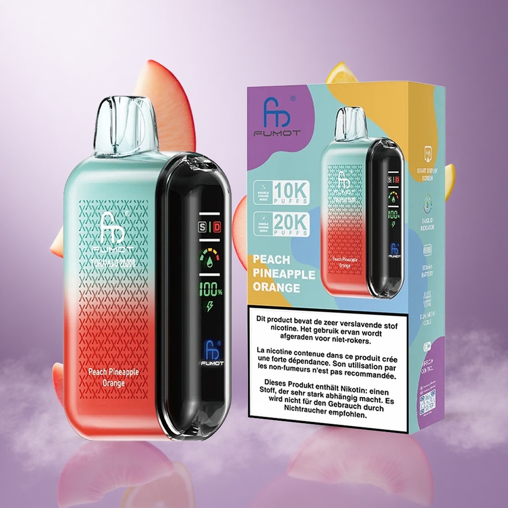 Fumot Tornado 20000 Puffs Peach Pineapple Orange Singapore Wholesale Dual Mesh Coil 20ml E-liquid Capacity