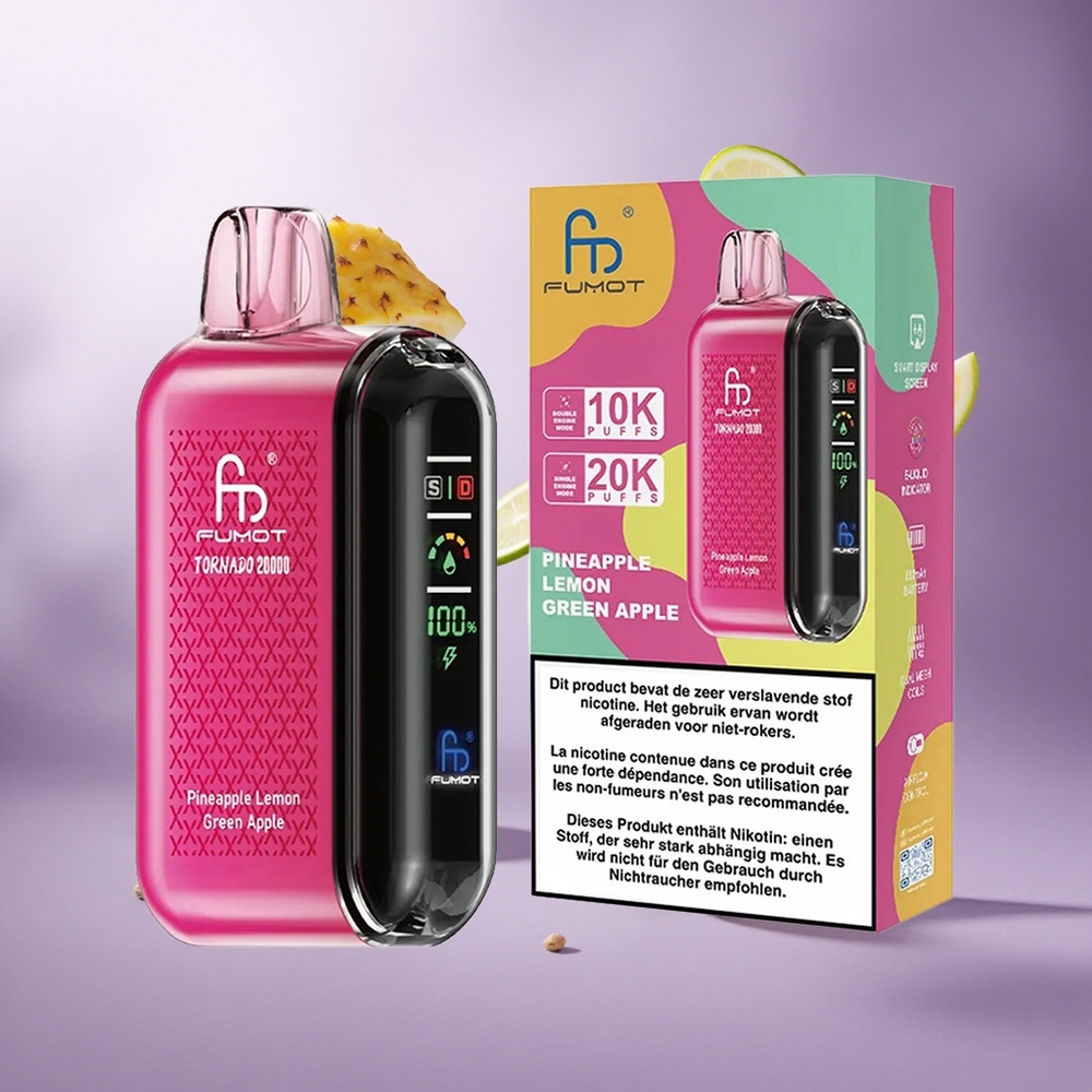 Fumot Tornado 20000 Puffs Pineapple Lemon Green Apple Singapore Wholesale 20ml E-liquid Capacity 850mAh Rechargeable Battery