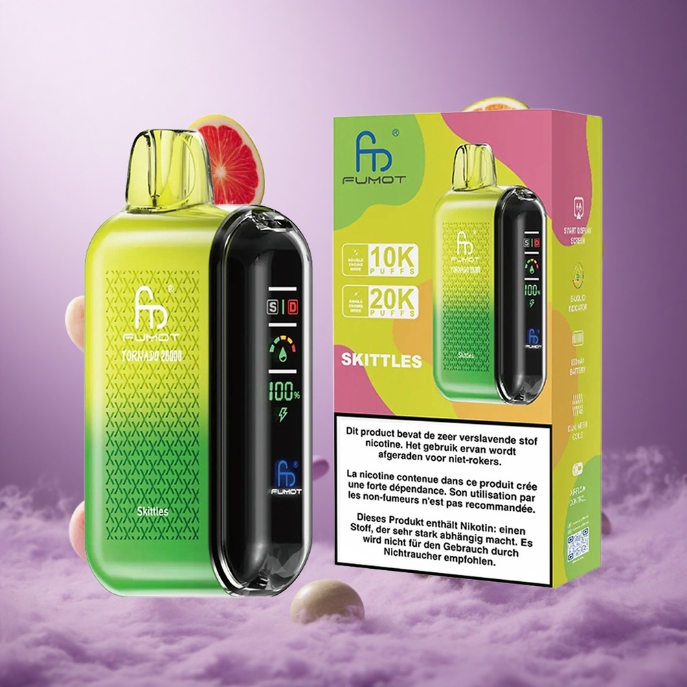Fumot Tornado 20000 Puffs Skittles Singapore Wholesale Dual Mesh Coil 20ml E-liquid Capacity
