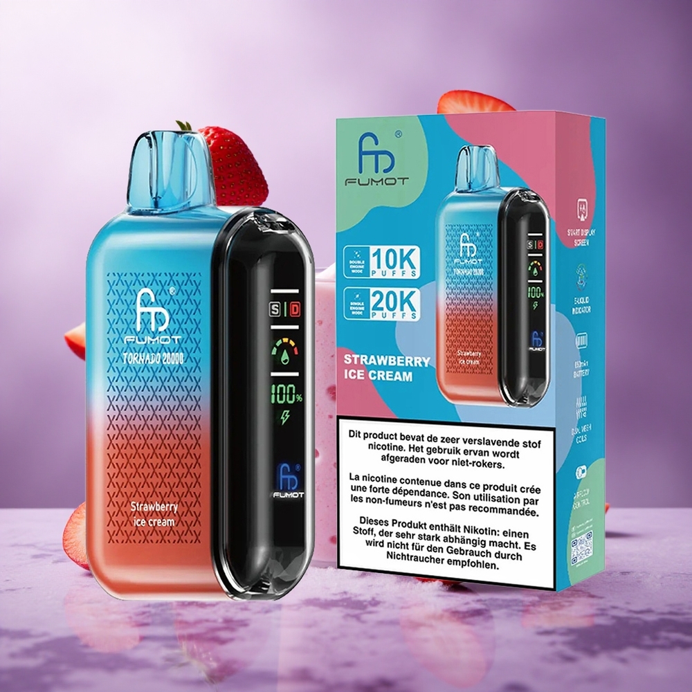 Fumot Tornado 20000 Puffs Strawberry Ice Cream Singapore Wholesale 20ml E-liquid Capacity 850mAh Rechargeable Battery