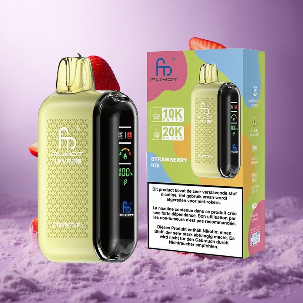 Fumot Tornado 20000 Puffs Strawberry Ice Singapore Wholesale Dual Mesh Coil 20ml E-liquid Capacity