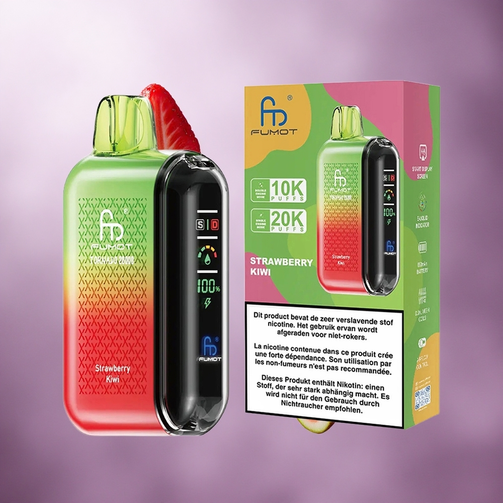 Fumot Tornado 20000 Puffs Strawberry Kiwi Singapore Wholesale Dual Mesh Coil 20ml E-liquid Capacity
