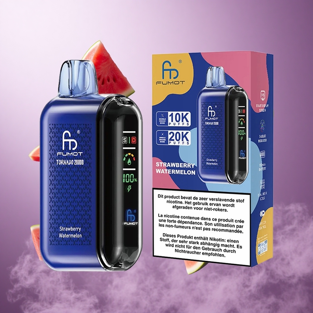 Fumot Tornado 20000 Puffs Strawberry Watermelon Singapore Wholesale Dual Mesh Coil 20ml E-liquid Capacity