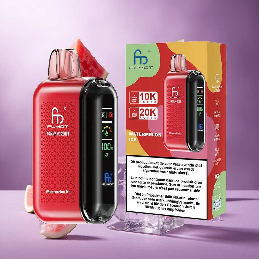 Fumot Tornado 20000 Puffs Watermelon Ice Singapore Wholesale 20ml E-liquid Capacity 850mAh Rechargeable Battery