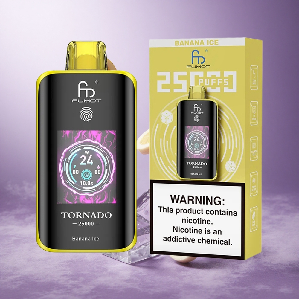 Fumot Tornado 25000 Puffs Banana Ice Singapore Wholesale HD Screen 700mAh Rechargeable Battery