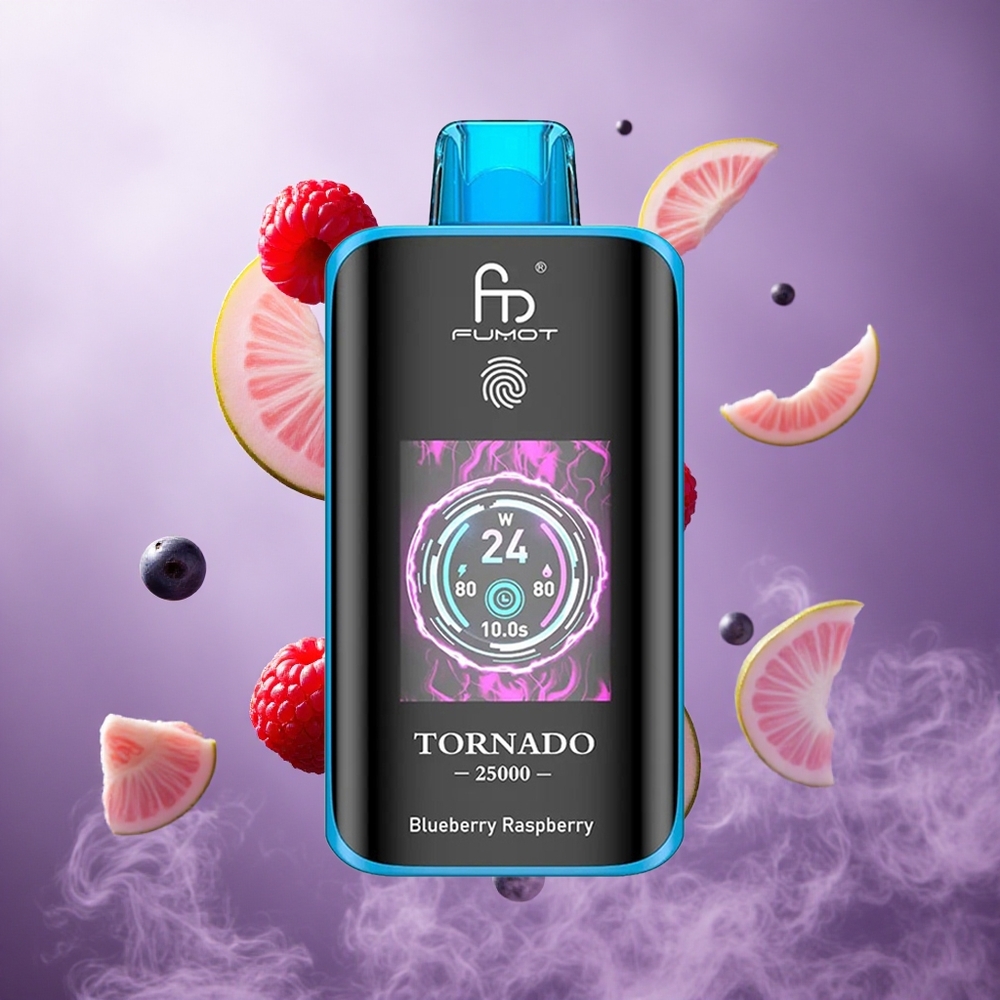 Fumot Tornado 25000 Puffs Blueberry Raspberry Singapore Wholesale HD Screen 700mAh Rechargeable Battery