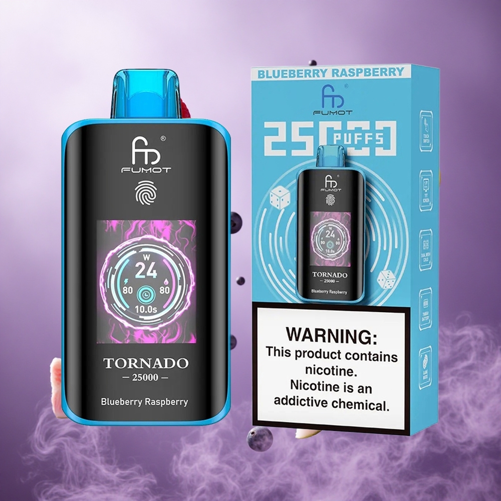 Fumot Tornado 25000 Puffs Blueberry Raspberry Singapore Wholesale HD Screen 700mAh Rechargeable Battery