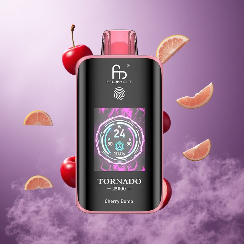 Fumot Tornado 25000 Puffs Cherry Bomb Singapore Wholesale HD Screen 700mAh Rechargeable Battery