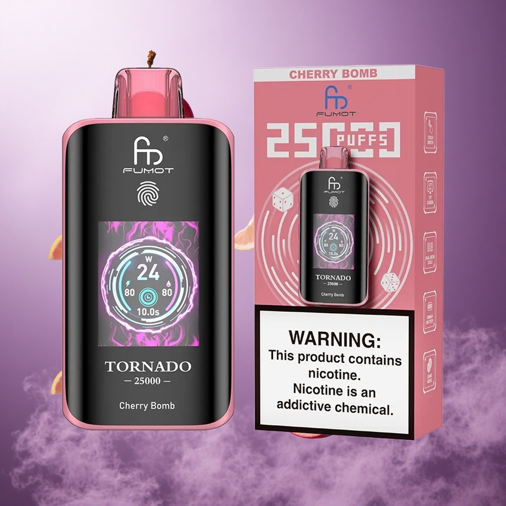 Fumot Tornado 25000 Puffs Cherry Bomb Singapore Wholesale HD Screen 700mAh Rechargeable Battery