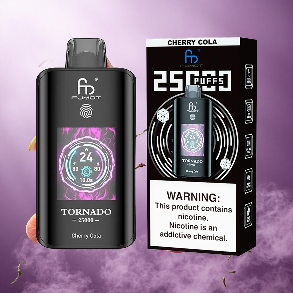 Fumot Tornado 25000 Puffs Cherry Cola Singapore Wholesale HD Screen 700mAh Rechargeable Battery