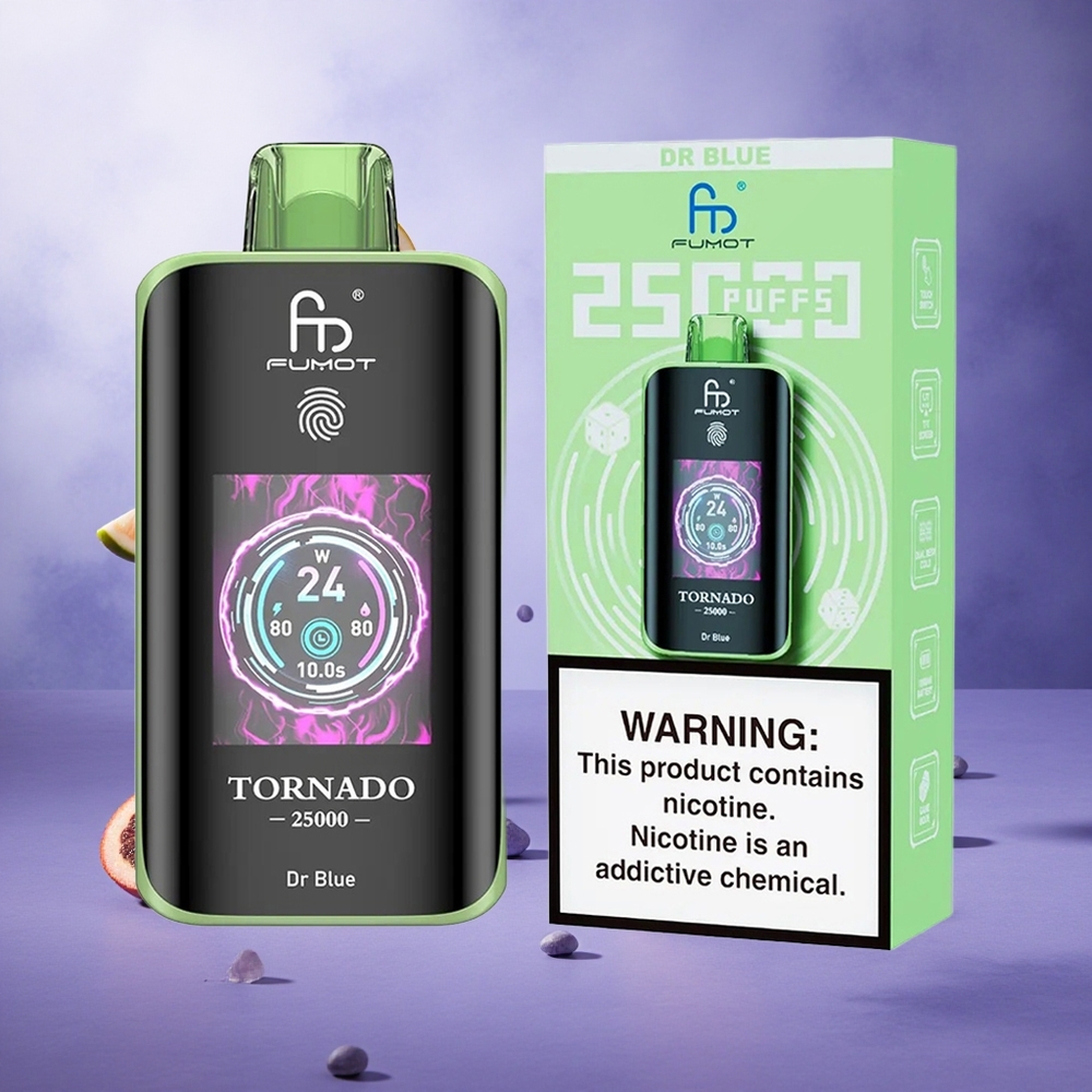 Fumot Tornado 25000 Puffs Dr Blue Singapore Wholesale HD Screen 20ml Pre-filled E-liquid