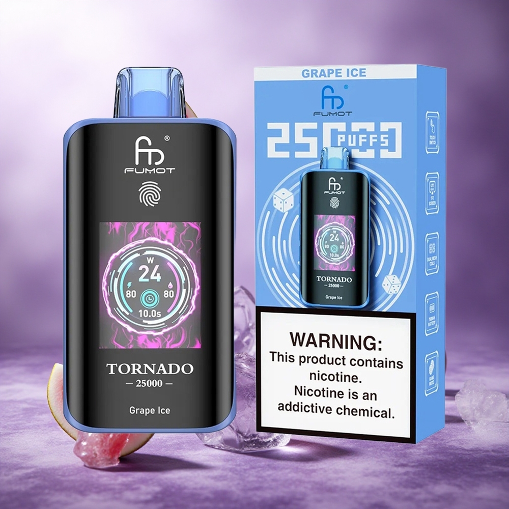 Fumot Tornado 25000 Puffs Grape Ice Singapore Wholesale HD Screen 700mAh Rechargeable Battery