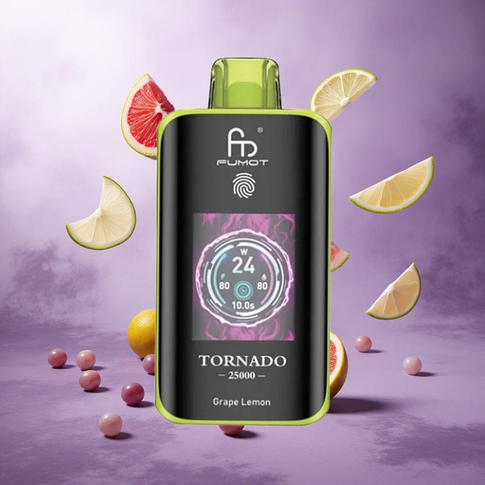 Fumot Tornado 25000 Puffs Grape Lemon Singapore Wholesale 20ml Pre-filled E-liquid 700mAh Rechargeable Battery