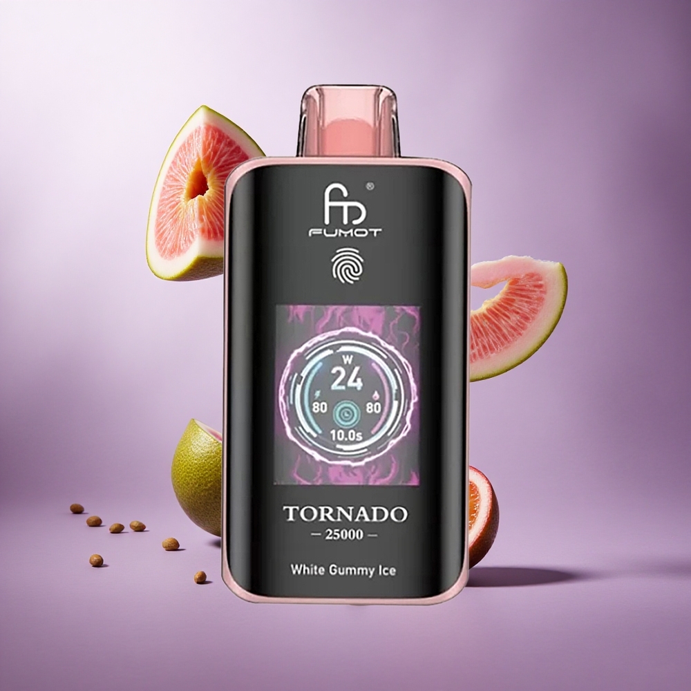 Fumot Tornado 25000 Puffs Kiwi Passion Fruit Guava Singapore Wholesale HD Screen 20ml Pre-filled E-liquid