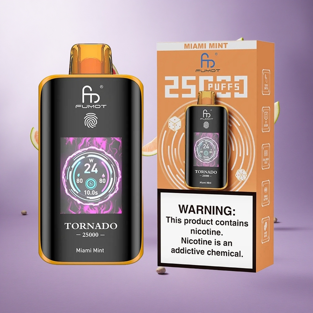 Fumot Tornado 25000 Puffs Miami Mint Singapore Wholesale 700mAh Rechargeable Battery 20ml Pre-filled E-liquid