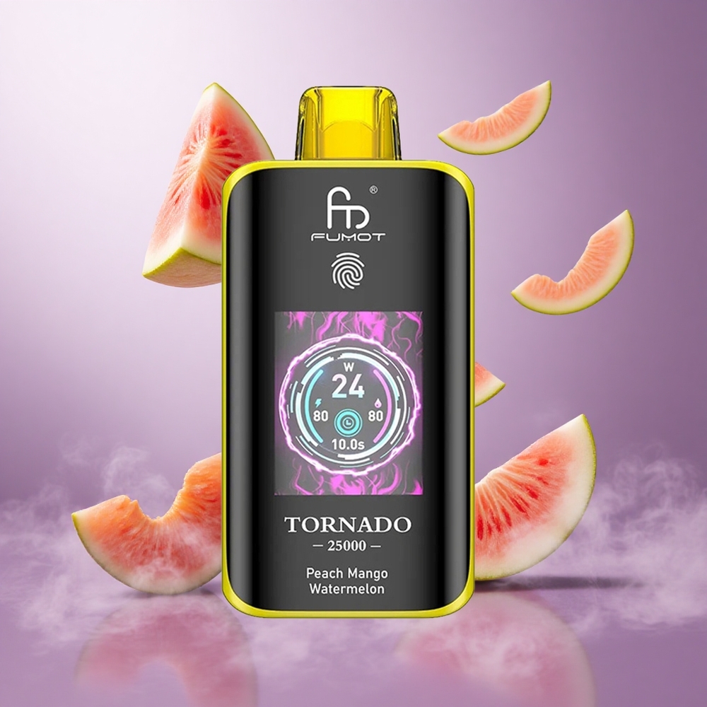 Fumot Tornado 25000 Puffs Peach Mango Watermelon Singapore Wholesale 20ml Pre-filled E-liquid 700mAh Rechargeable Battery