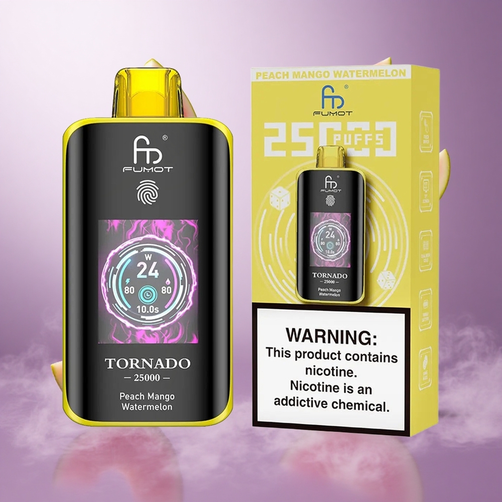 Fumot Tornado 25000 Puffs Peach Mango Watermelon Singapore Wholesale 20ml Pre-filled E-liquid 700mAh Rechargeable Battery