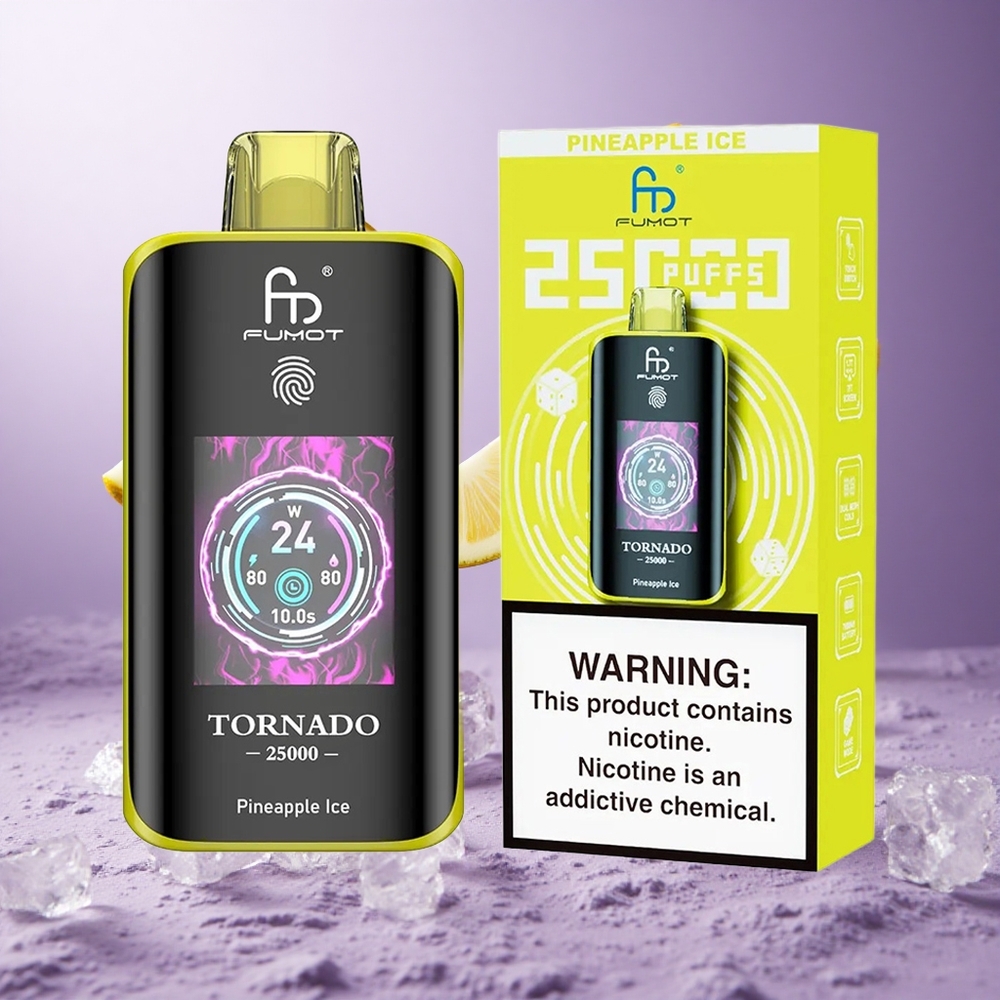 Fumot Tornado 25000 Puffs Pineapple Ice Singapore Wholesale HD Screen 700mAh Rechargeable Battery