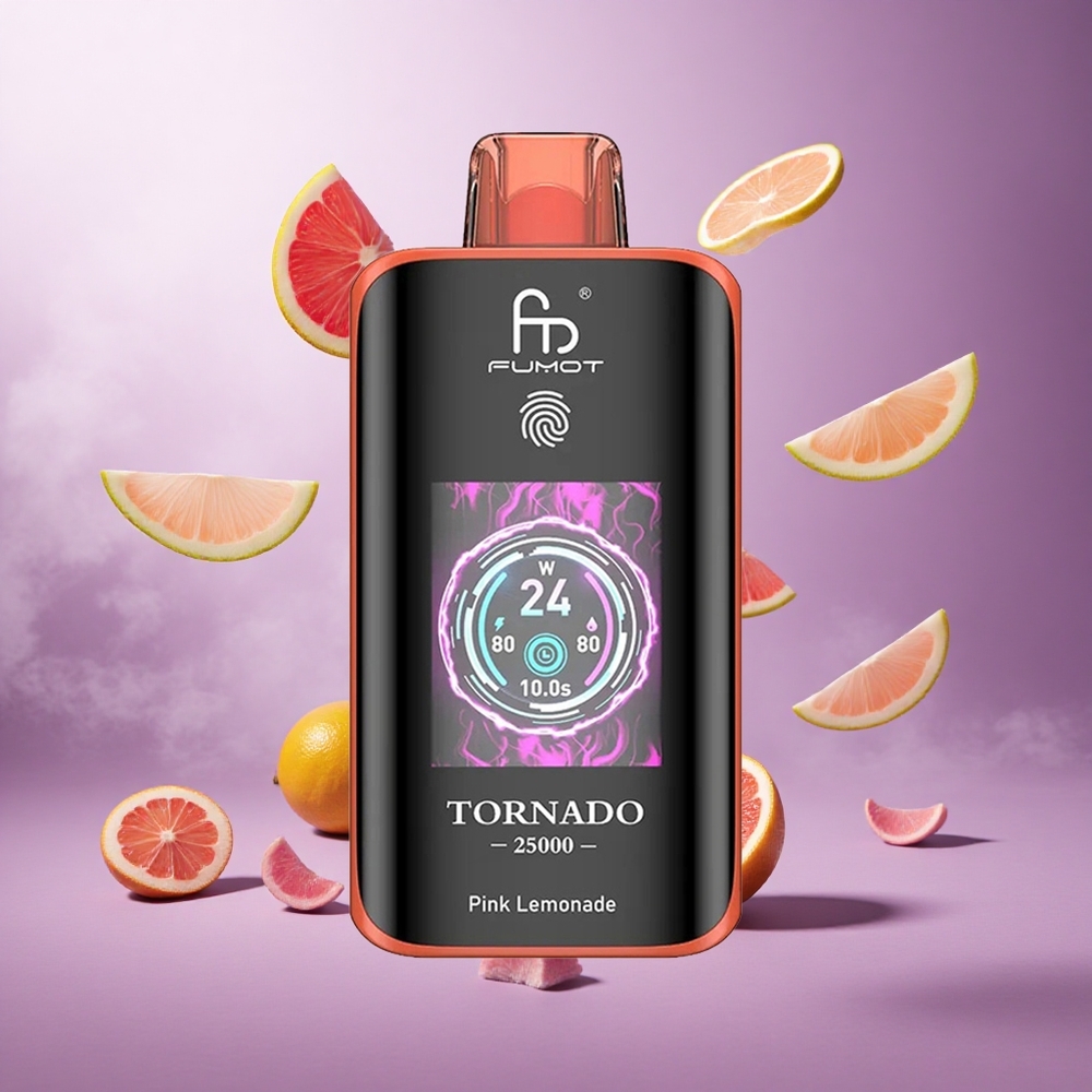 Fumot Tornado 25000 Puffs Pink Lemonade Singapore Wholesale HD Screen 700mAh Rechargeable Battery