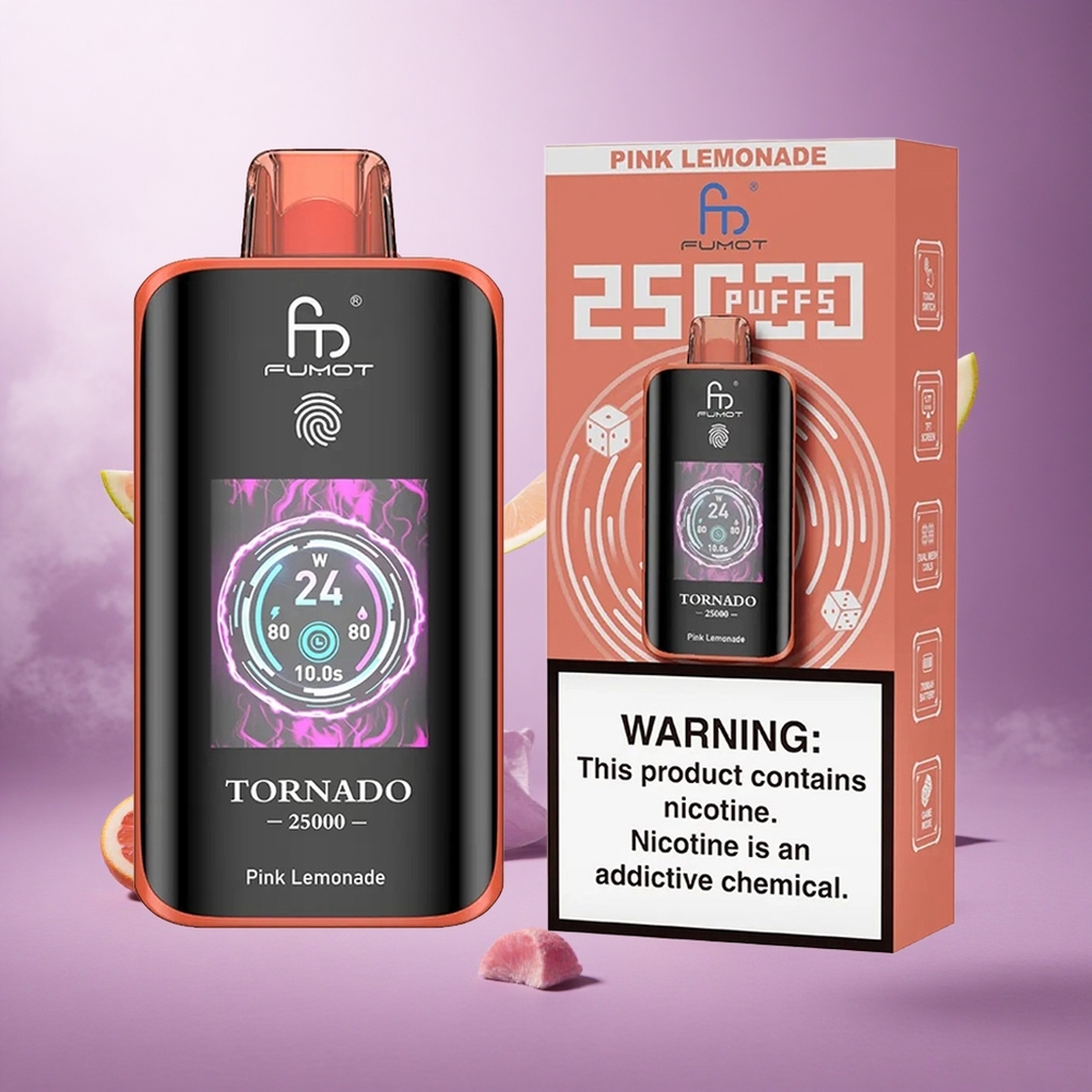 Fumot Tornado 25000 Puffs Pink Lemonade Singapore Wholesale HD Screen 700mAh Rechargeable Battery