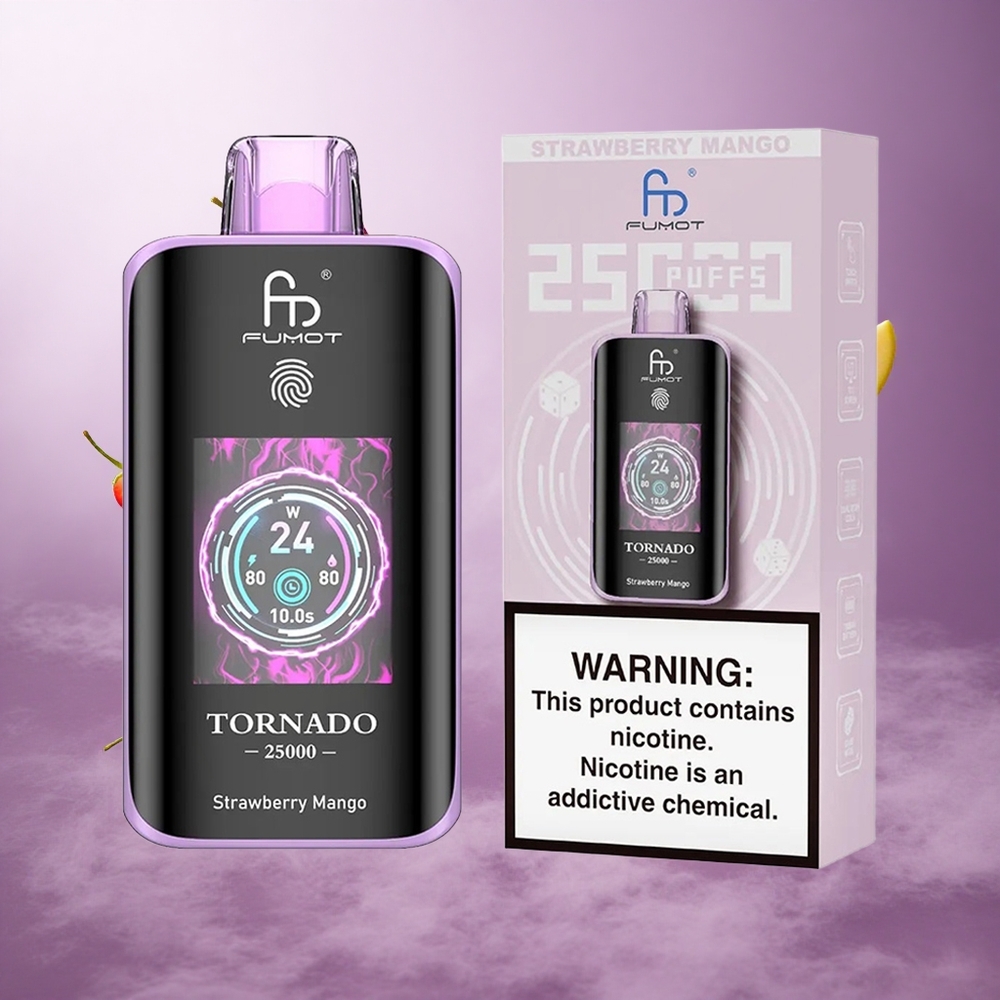 Fumot Tornado 25000 Puffs Strawberry Mango Singapore Wholesale 20ml Pre-filled E-liquid 700mAh Rechargeable Battery