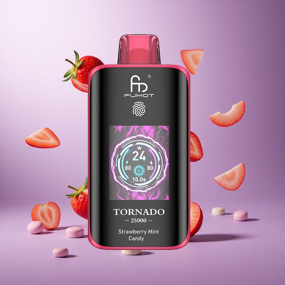 Fumot Tornado 25000 Puffs Strawberry Mint Candy Singapore Wholesale 700mAh Rechargeable Battery 20ml Pre-filled E-liquid