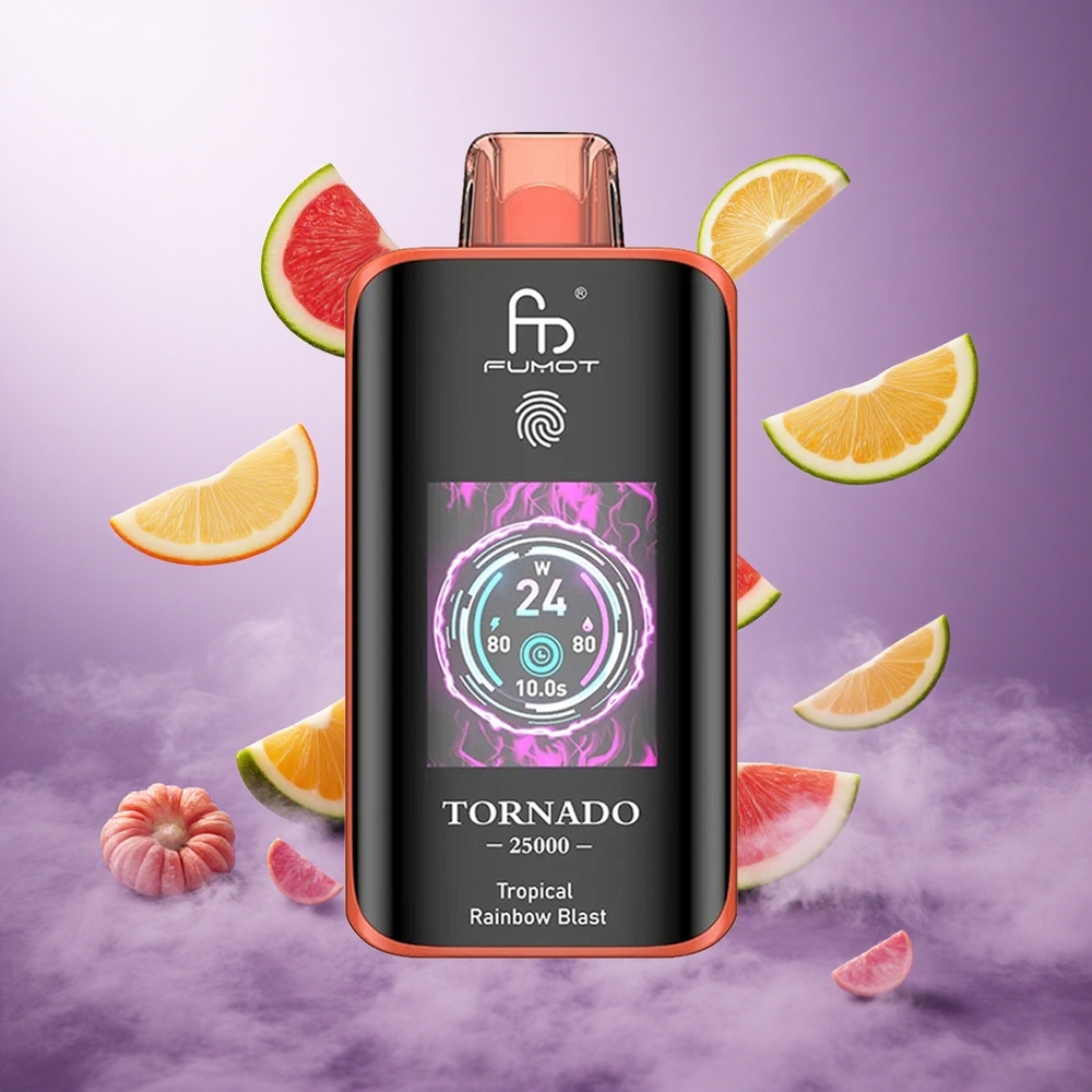 Fumot Tornado 25000 Puffs Tropical Rainbow Blast Singapore Wholesale 700mAh Rechargeable Battery 20ml Pre-filled E-liquid