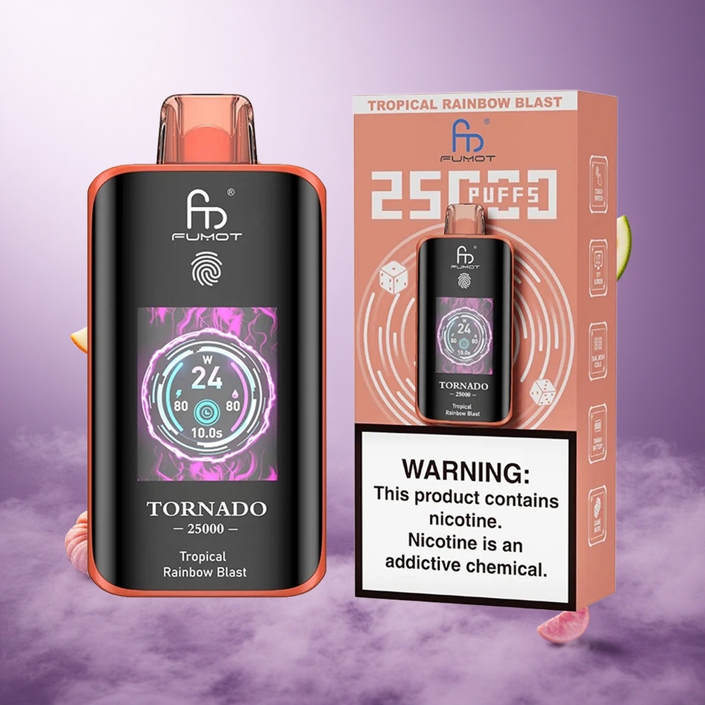 Fumot Tornado 25000 Puffs Tropical Rainbow Blast Singapore Wholesale 700mAh Rechargeable Battery 20ml Pre-filled E-liquid