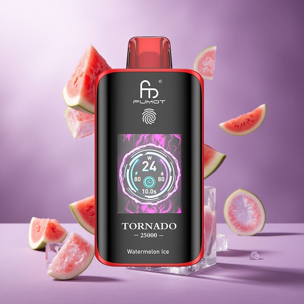 Fumot Tornado 25000 Puffs Watermelon Ice Singapore Wholesale HD Screen 700mAh Rechargeable Battery