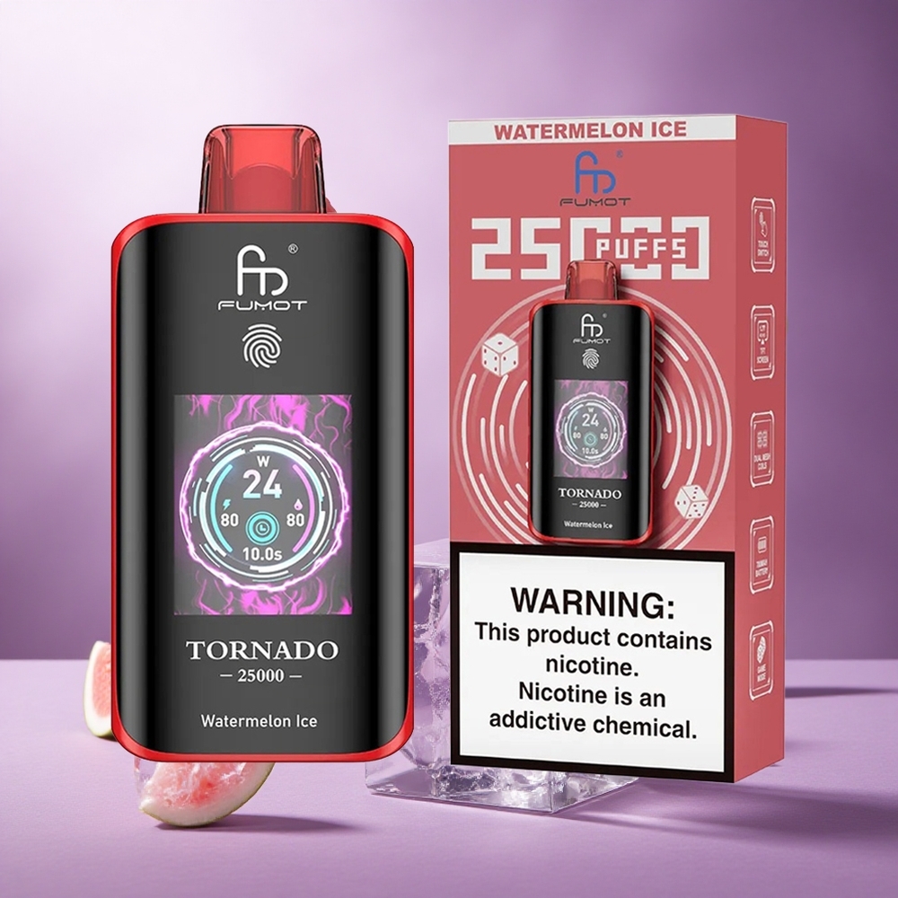 Fumot Tornado 25000 Puffs Watermelon Ice Singapore Wholesale HD Screen 700mAh Rechargeable Battery