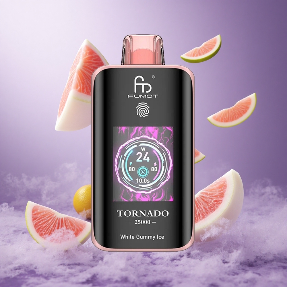 Fumot Tornado 25000 Puffs White Gummy Ice Singapore Wholesale 700mAh Rechargeable Battery 20ml Pre-filled E-liquid