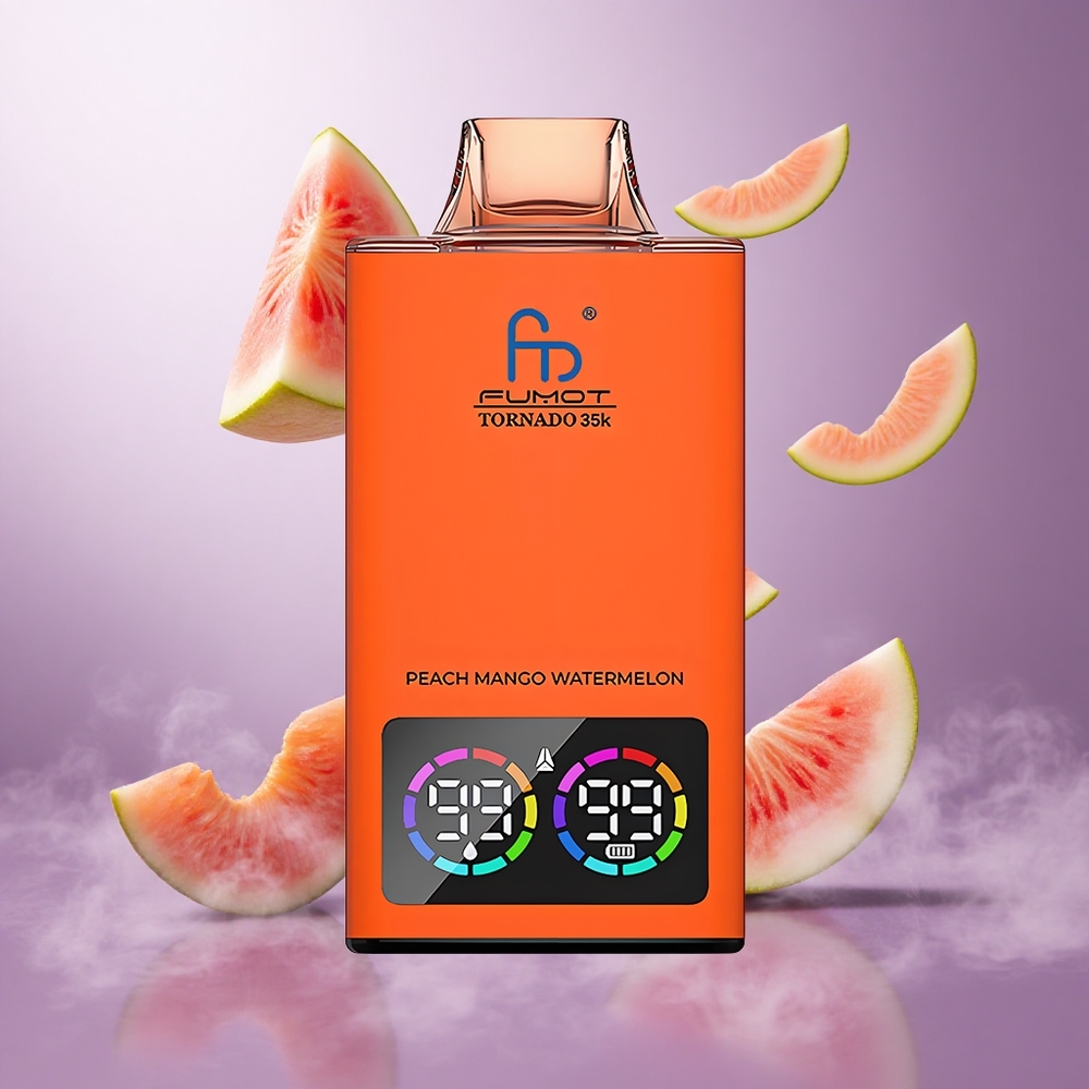 Fumot Tornado 35000 Puffs Peach Mango Watermelon Singapore Wholesale Dual Mesh Coil 15ml E-juice