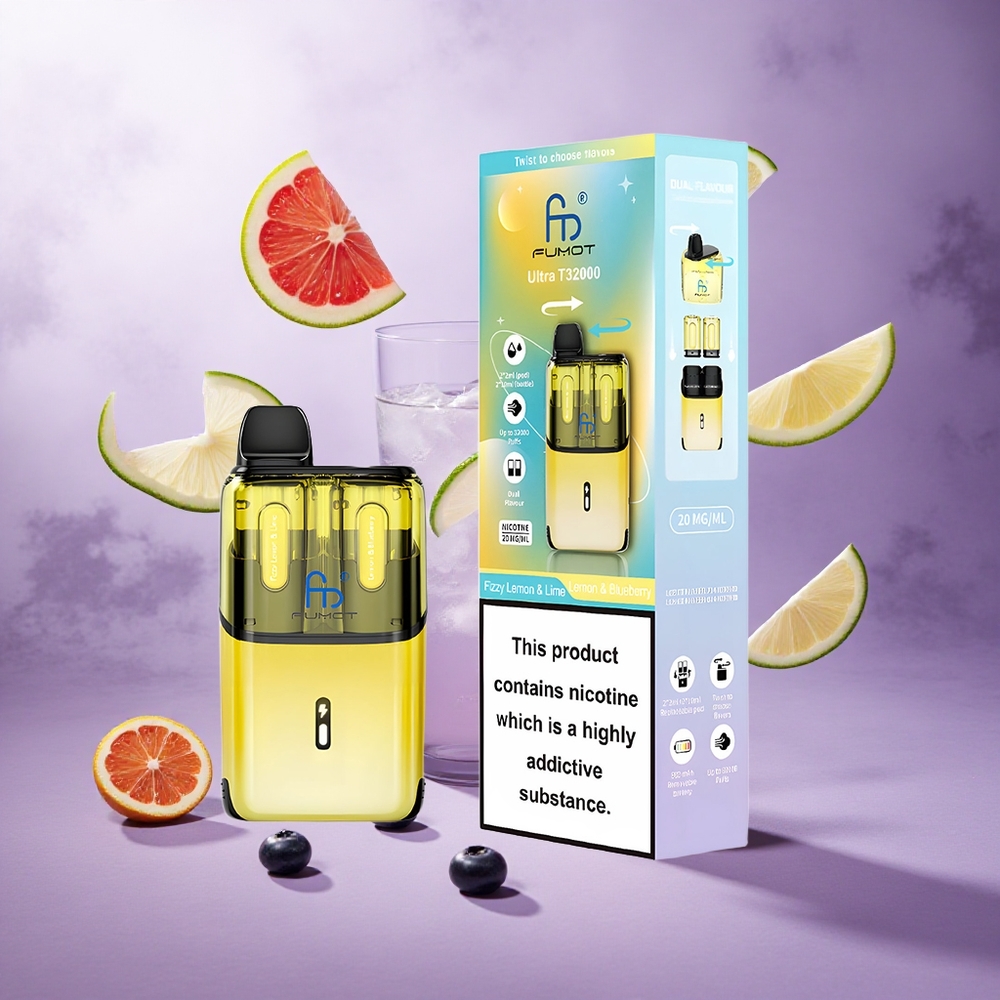 Fumot Ultra T32000 32000 Puffs Fizzy Lemon & Lime - Lemon & Blueberry Singapore Wholesale 800mAh Battery 24ml E-Liquid Capacity