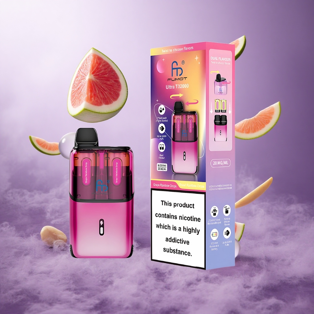 Fumot Ultra T32000 Disposable Vape 32000 Puffs Grape Rainbow Drops - Straw Rainbow Drops Singapore Wholesale 800mAh Battery