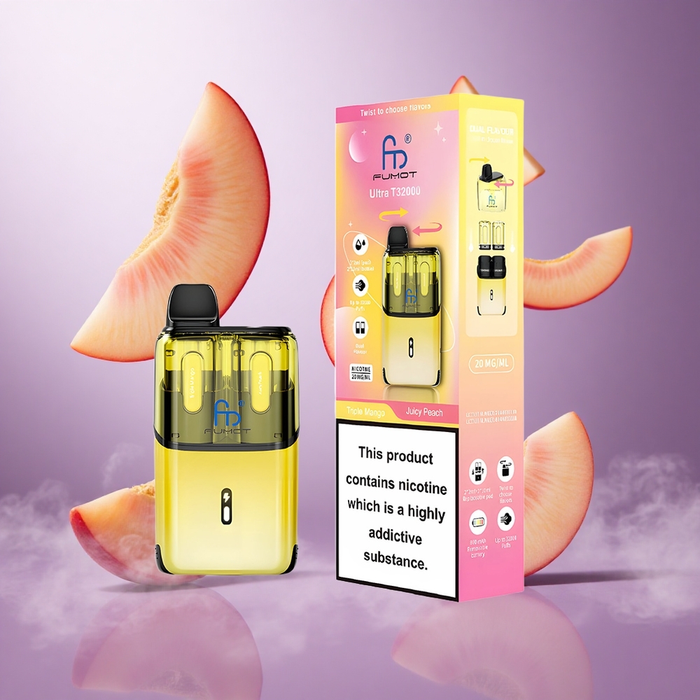 Fumot Ultra T32000 Disposable Vape 32000 Puffs Triple Mango - Juicy Peach Singapore Wholesale 800mAh Battery 24ml E-Liquid Capacity
