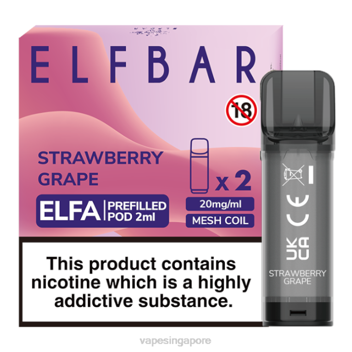 Strawberry Grape - best disposable Vape Singapore 2PLF337 ELFBAR Elfa Pre-Filled Pod - 2ml - 20mg (2 Pack)
